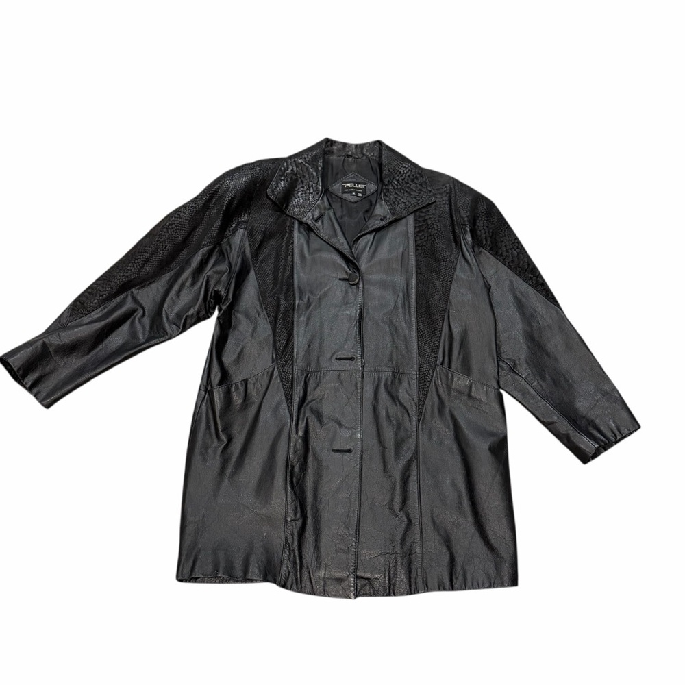 Vintage PELLE Textured Black Leather Snake Skin Jacket New York Milano Women’s M